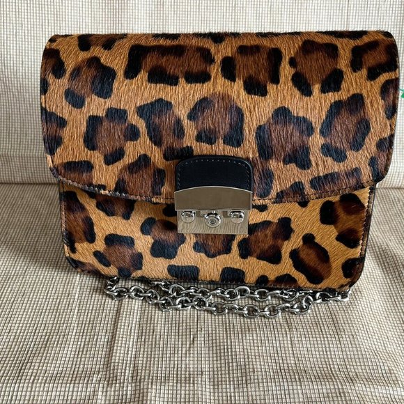 Niquea.D Purse Women’s Brown Animal Print Leather, Silver Chain Strap, HandBag - Picture 1 of 8
